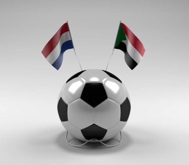 Hollanda - Sudan Futbol Bayrakları, Beyaz Arkaplan - 3D Render