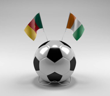 Kamerun - Cote-D-Fildişi Futbol Bayrakları, Beyaz Arkaplan - 3D Render