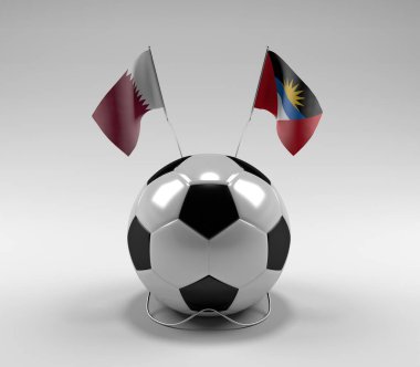 Katar - Antigua ve Barbuda Futbol Bayrakları, Beyaz Arkaplan - 3D Render