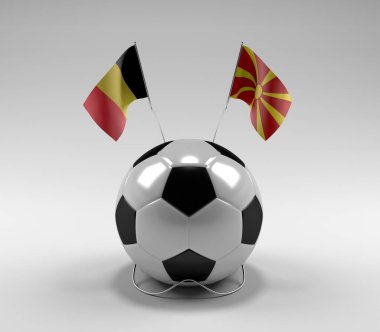 Belçika - Makedonya Futbol Bayrakları, Beyaz Arkaplan - 3D Hazırlama