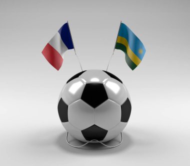 Fransa - Ruanda Futbol Bayrakları, Beyaz Arkaplan - 3D Render