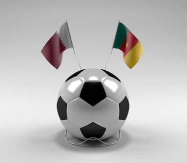 Katar - Kamerun Futbol Bayrakları, Beyaz Arkaplan - 3D Render