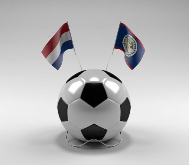 Hollanda - Belize Futbol Bayrakları, Beyaz Arkaplan - 3D Render