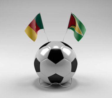 Kamerun - Guyana Futbol Bayrakları, Beyaz Arkaplan - 3D Render