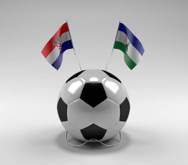 Hırvatistan - Lesotho Futbol Bayrakları, Beyaz Arkaplan - 3D Render