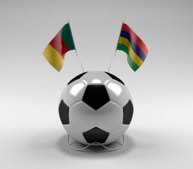 Kamerun - Mauritius Futbol Bayrakları, Beyaz Arkaplan - 3D Render