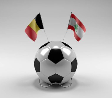 Belçika - Lübnan Futbol Bayrakları, Beyaz Arkaplan - 3D Render