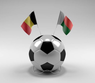 Belçika - Madagaskar Futbol Bayrakları, Beyaz Arkaplan - 3D Render