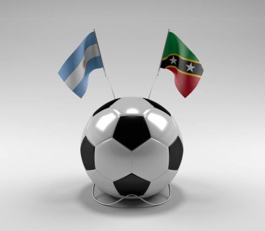Arjantin - Saint-Kitts-and-Nevis Futbol Bayrakları, Beyaz Arkaplan - 3D