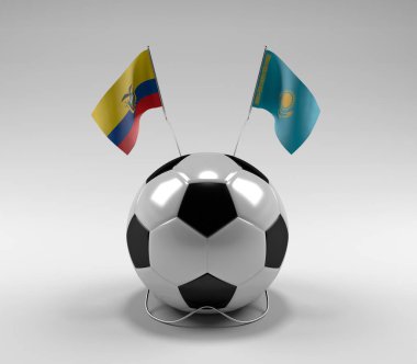 Ekvador - Kazakistan Futbol Bayrakları, Beyaz Arkaplan - 3D Render
