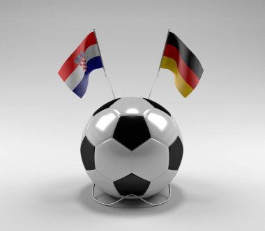 Hırvatistan - Almanya Futbol Bayrakları, Beyaz Arkaplan - 3D Hazırlama
