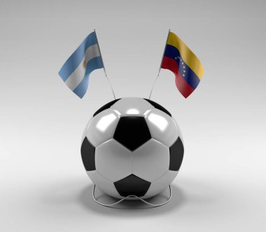 Arjantin - Venezuela Futbol Bayrakları, Beyaz Arkaplan - 3D Render