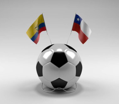 Ekvador - Şili Futbol Bayrakları, Beyaz Arkaplan - 3D Render