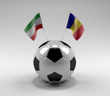İran - Andorra Futbol Bayrakları, Beyaz Arkaplan - 3D Render