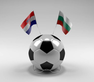 Hırvatistan - Bulgaristan Futbol Bayrakları, Beyaz Arkaplan - 3D Hazırlama