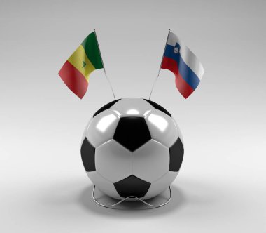 Senegal - Slovenya Futbol Bayrakları, Beyaz Arkaplan - 3D Render