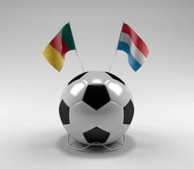 Kamerun - Lüksemburg Futbol Bayrakları, Beyaz Arkaplan - 3D Render