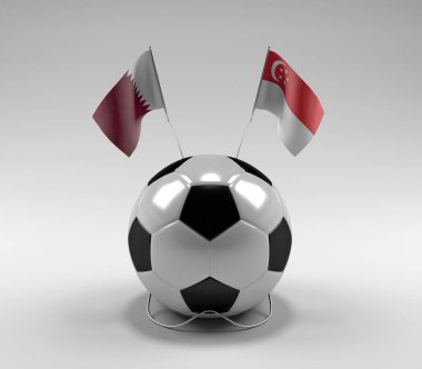 Katar - Singapur Futbol Bayrakları, Beyaz Arkaplan - 3D Render