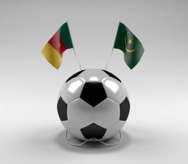 Kamerun - Moritanya Futbol Bayrakları, Beyaz Arkaplan - 3D Render