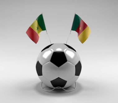 Senegal - Kamerun Futbol Bayrakları, Beyaz Arkaplan - 3D Render