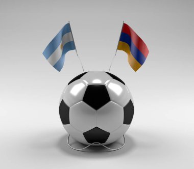 Arjantin - Ermenistan Futbol Bayrakları, Beyaz Arkaplan - 3D Render