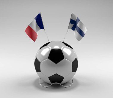 Fransa - Finlandiya Futbol Bayrakları, Beyaz Arkaplan - 3D Hazırlama