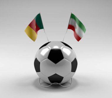 Kamerun - İran Futbol Bayrakları, Beyaz Arkaplan - 3D Render