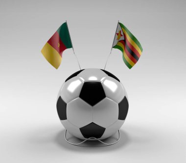 Kamerun - Zimbabve Futbol Bayrakları, Beyaz Arkaplan - 3D Render