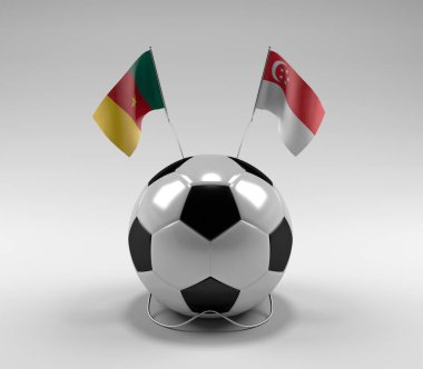 Kamerun - Singapur Futbol Bayrakları, Beyaz Arkaplan - 3D Render