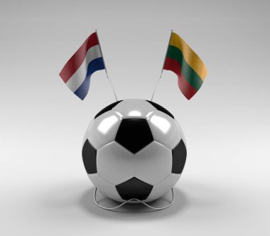 Hollanda - Litvanya Futbol Bayrakları, Beyaz Arkaplan - 3D Render