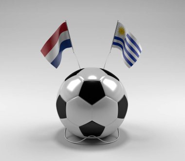 Hollanda - Uruguay Futbol Bayrakları, Beyaz Arkaplan - 3D Render