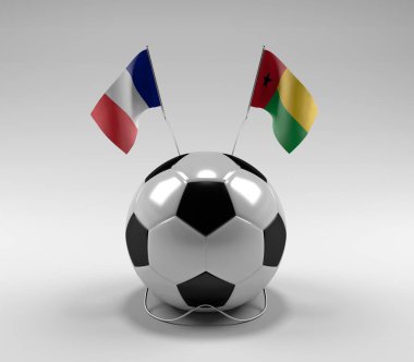 Fransa - Gine-Bissau Futbol Bayrakları, Beyaz Arkaplan - 3D Render