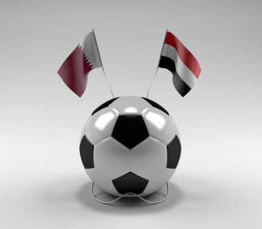 Katar - Yemen Futbol Bayrakları, Beyaz Arkaplan - 3D Render