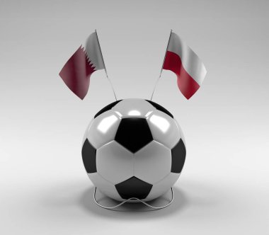 Katar - Polonya Futbol Bayrakları, Beyaz Arkaplan - 3D Render