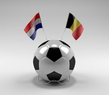 Hırvatistan - Belçika Futbol Bayrakları, Beyaz Arkaplan - 3D Hazırlama