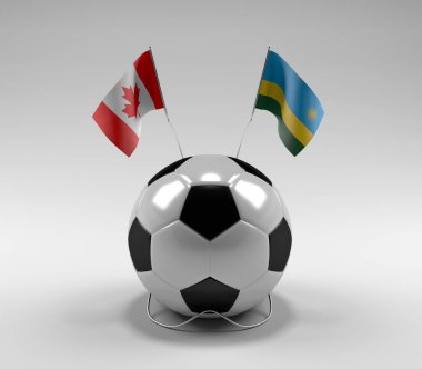Kanada - Ruanda Futbol Bayrakları, Beyaz Arkaplan - 3D Render
