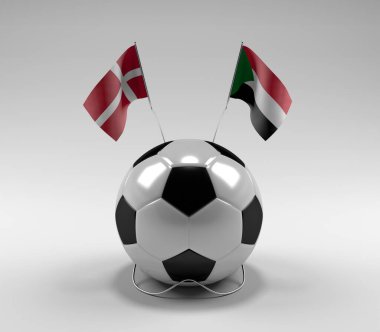 Danimarka - Sudan Futbol Bayrakları, Beyaz Arkaplan - 3D Render
