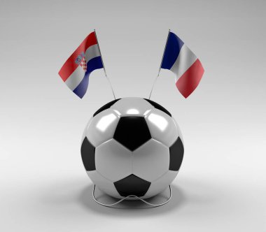 Hırvatistan - Fransa Futbol Bayrakları, Beyaz Arkaplan - 3D Hazırlama