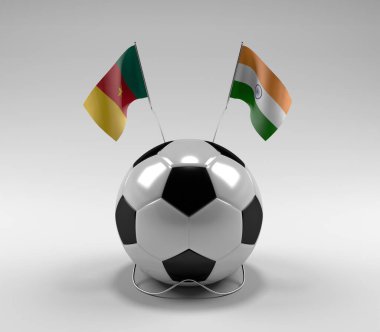 Kamerun - Hindistan Futbol Bayrakları, Beyaz Arkaplan - 3D Render