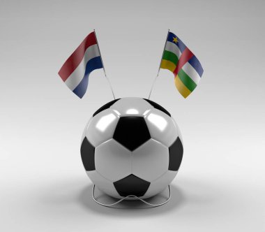 Hollanda - Orta Afrika Cumhuriyeti Futbol Bayrakları, Beyaz Arkaplan - 3D Render
