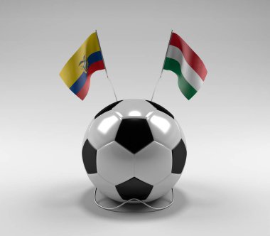 Ekvador - Macaristan Futbol Bayrakları, Beyaz Arkaplan - 3D Render