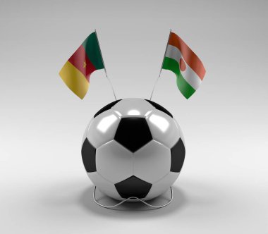 Kamerun - Nijer Futbol Bayrakları, Beyaz Arkaplan - 3D Render