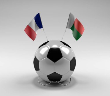 Fransa - Madagaskar Futbol Bayrakları, Beyaz Arkaplan - 3D Render