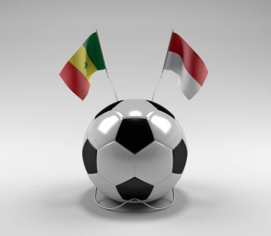 Senegal - Monako Futbol Bayrakları, Beyaz Arkaplan - 3D Render