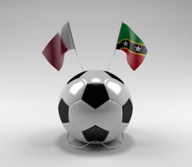 Katar - Saint-Kitts-and-Nevis Futbol Bayrakları, Beyaz Arkaplan - 3D Render