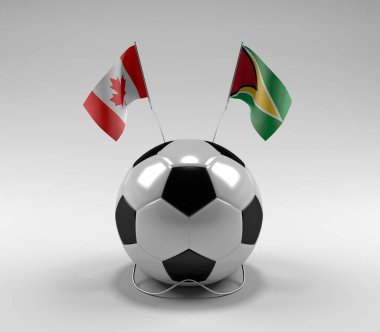 Kanada - Guyana Futbol Bayrakları, Beyaz Arkaplan - 3D Render