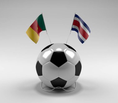 Kamerun - Kosta Rika Futbol Bayrakları, Beyaz Arkaplan - 3D Render
