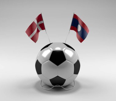 Danimarka - Laos Futbol Bayrakları, Beyaz Arkaplan - 3D Render
