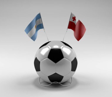 Arjantin - Tonga Futbol Bayrakları, Beyaz Arkaplan - 3D Render