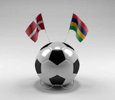 Danimarka - Mauritius Futbol Bayrakları, Beyaz Arkaplan - 3D Render